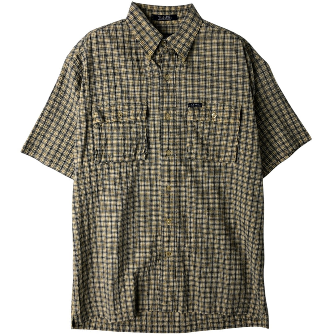 Ralph Lauren CHAPS short sleeve button down check shirt men's size M cotton Beige type Vintage Second Hand