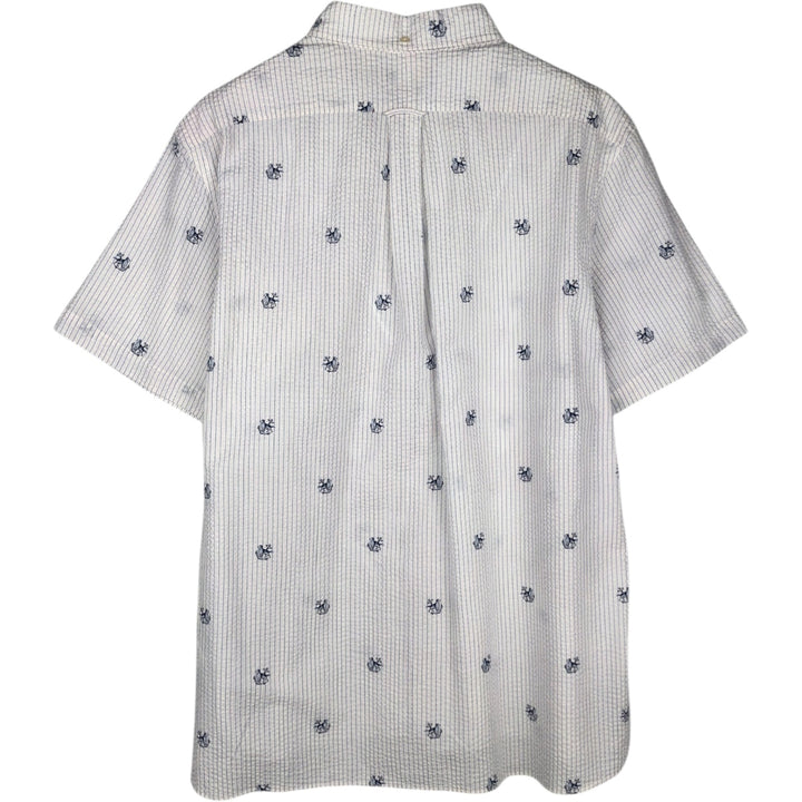 Ralph Lauren SEERSUCKER All-over Stripe Pattern Dog Print Seersucker Short-Sleeve Button-Down Stripe Shirt Men's XL (approx.) cotton white type Vintage Second Hand