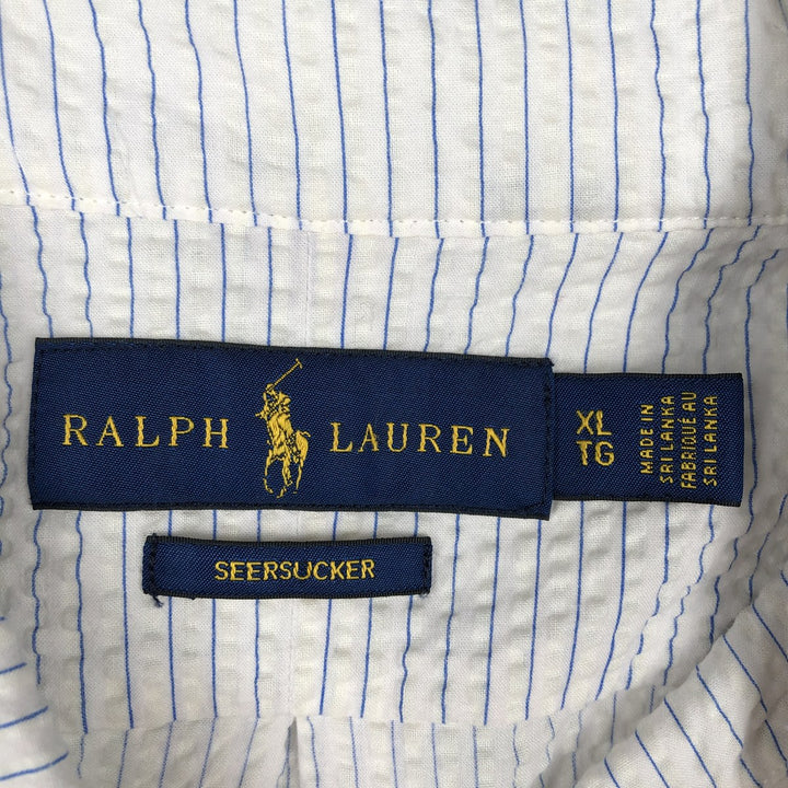 Ralph Lauren SEERSUCKER All-over Stripe Pattern Dog Print Seersucker Short-Sleeve Button-Down Stripe Shirt Men's XL (approx.) cotton white type Vintage Second Hand