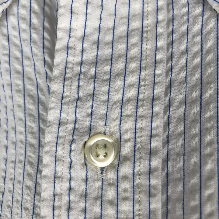 Ralph Lauren SEERSUCKER All-over Stripe Pattern Dog Print Seersucker Short-Sleeve Button-Down Stripe Shirt Men's XL (approx.) cotton white type Vintage Second Hand