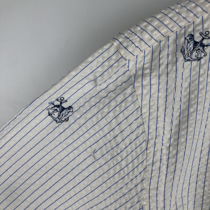 Ralph Lauren SEERSUCKER All-over Stripe Pattern Dog Print Seersucker Short-Sleeve Button-Down Stripe Shirt Men's XL (approx.) cotton white type Vintage Second Hand