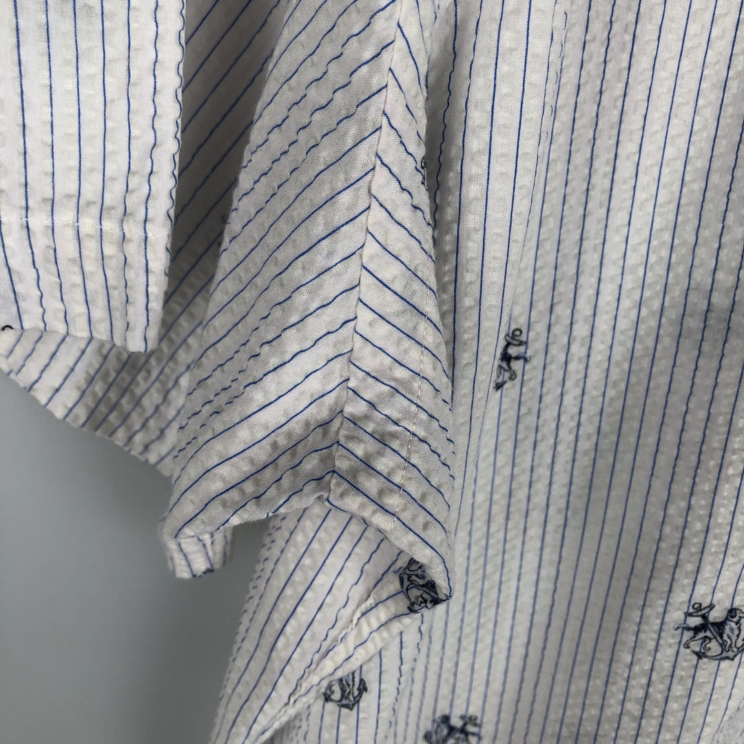 Ralph Lauren SEERSUCKER All-over Stripe Pattern Dog Print Seersucker Short-Sleeve Button-Down Stripe Shirt Men's XL (approx.) cotton white type Vintage Second Hand