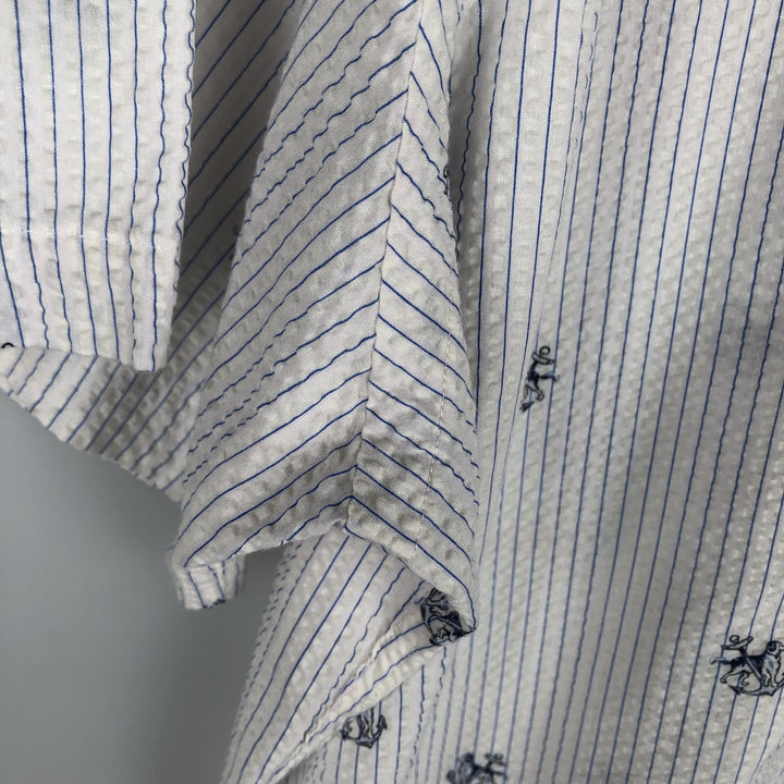 Ralph Lauren SEERSUCKER All-over Stripe Pattern Dog Print Seersucker Short-Sleeve Button-Down Stripe Shirt Men's XL (approx.) cotton white type Vintage Second Hand