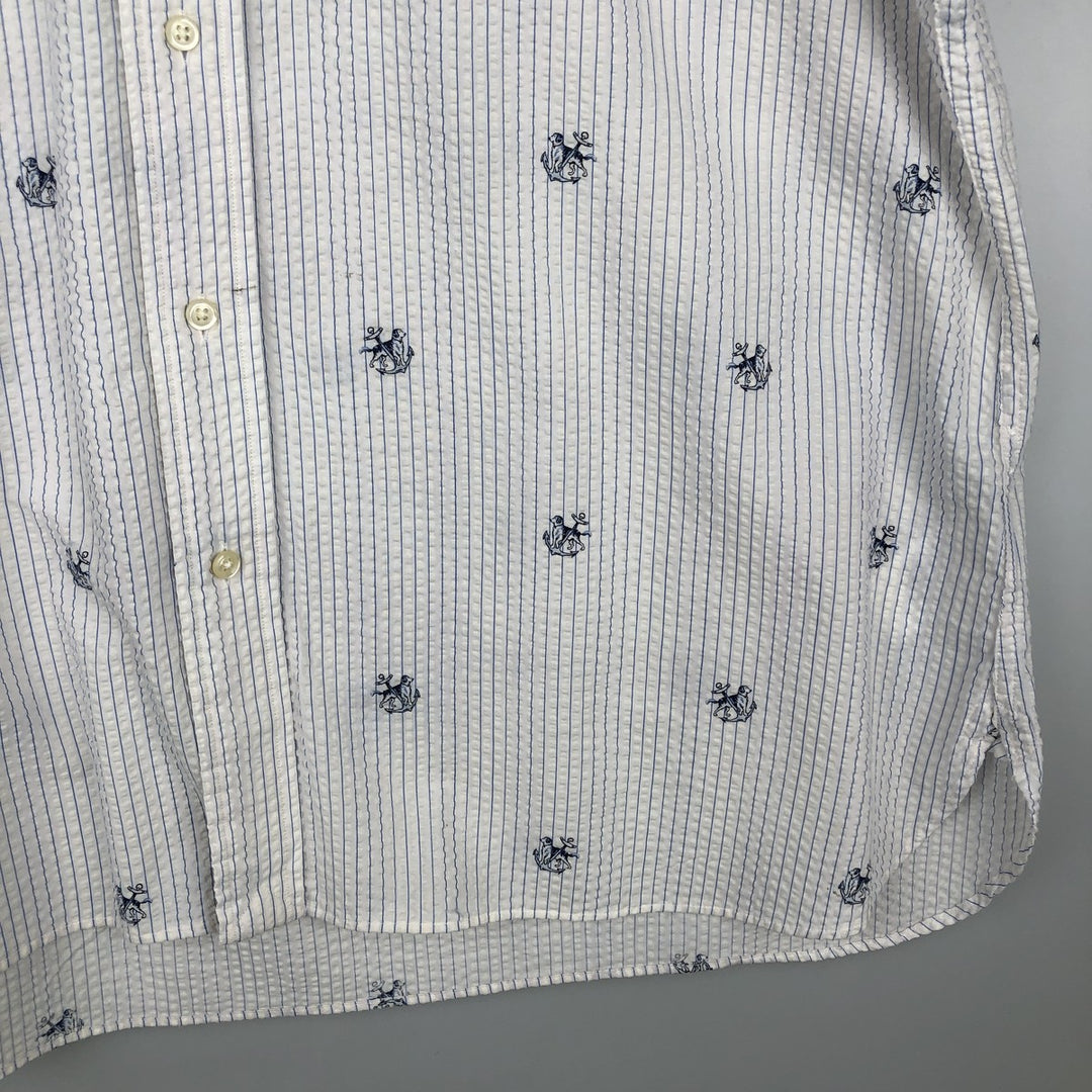 Ralph Lauren SEERSUCKER All-over Stripe Pattern Dog Print Seersucker Short-Sleeve Button-Down Stripe Shirt Men's XL (approx.) cotton white type Vintage Second Hand