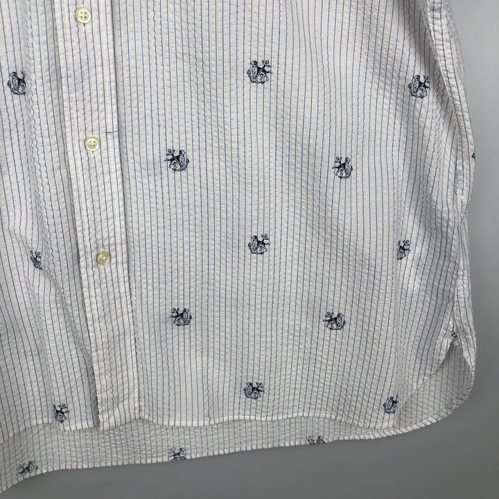Ralph Lauren SEERSUCKER All-over Stripe Pattern Dog Print Seersucker Short-Sleeve Button-Down Stripe Shirt Men's XL (approx.) cotton white type Vintage Second Hand