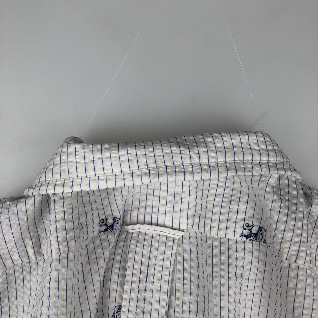 Ralph Lauren SEERSUCKER All-over Stripe Pattern Dog Print Seersucker Short-Sleeve Button-Down Stripe Shirt Men's XL (approx.) cotton white type Vintage Second Hand