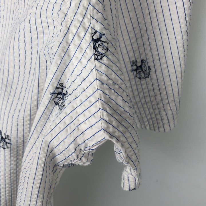 Ralph Lauren SEERSUCKER All-over Stripe Pattern Dog Print Seersucker Short-Sleeve Button-Down Stripe Shirt Men's XL (approx.) cotton white type Vintage Second Hand
