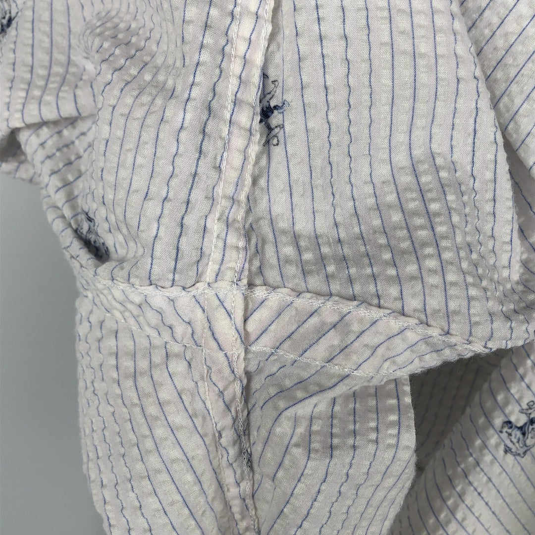 Ralph Lauren SEERSUCKER All-over Stripe Pattern Dog Print Seersucker Short-Sleeve Button-Down Stripe Shirt Men's XL (approx.) cotton white type Vintage Second Hand