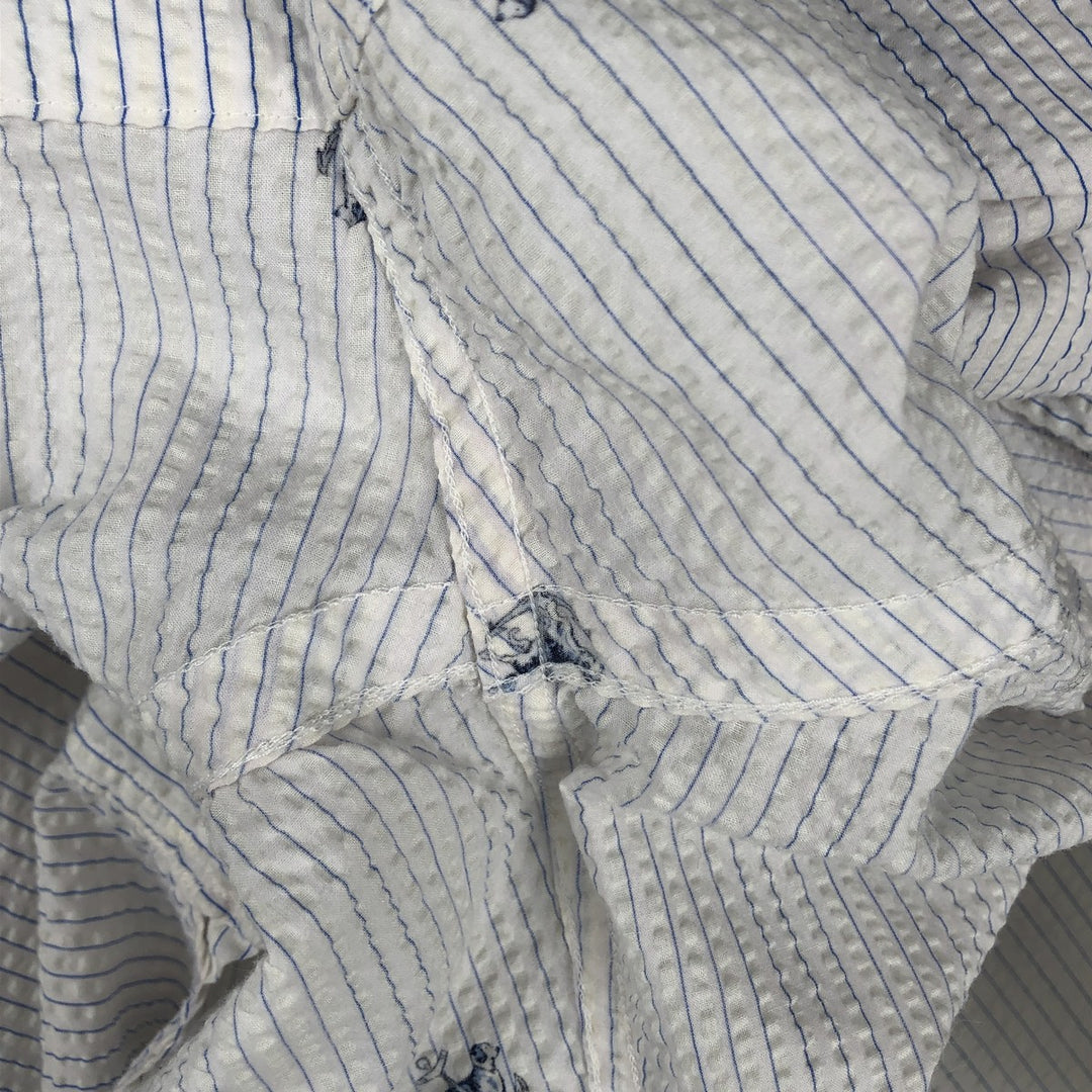 Ralph Lauren SEERSUCKER All-over Stripe Pattern Dog Print Seersucker Short-Sleeve Button-Down Stripe Shirt Men's XL (approx.) cotton white type Vintage Second Hand