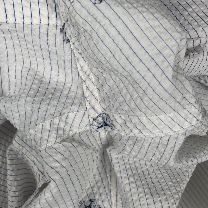 Ralph Lauren SEERSUCKER All-over Stripe Pattern Dog Print Seersucker Short-Sleeve Button-Down Stripe Shirt Men's XL (approx.) cotton white type Vintage Second Hand