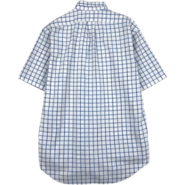Ralph Lauren BLAIRE seersucker short-sleeved button-down check shirt, men's size M (approx.) cotton blue type Vintage Second Hand