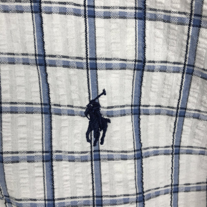 Ralph Lauren BLAIRE seersucker short-sleeved button-down check shirt, men's size M (approx.) cotton blue type Vintage Second Hand