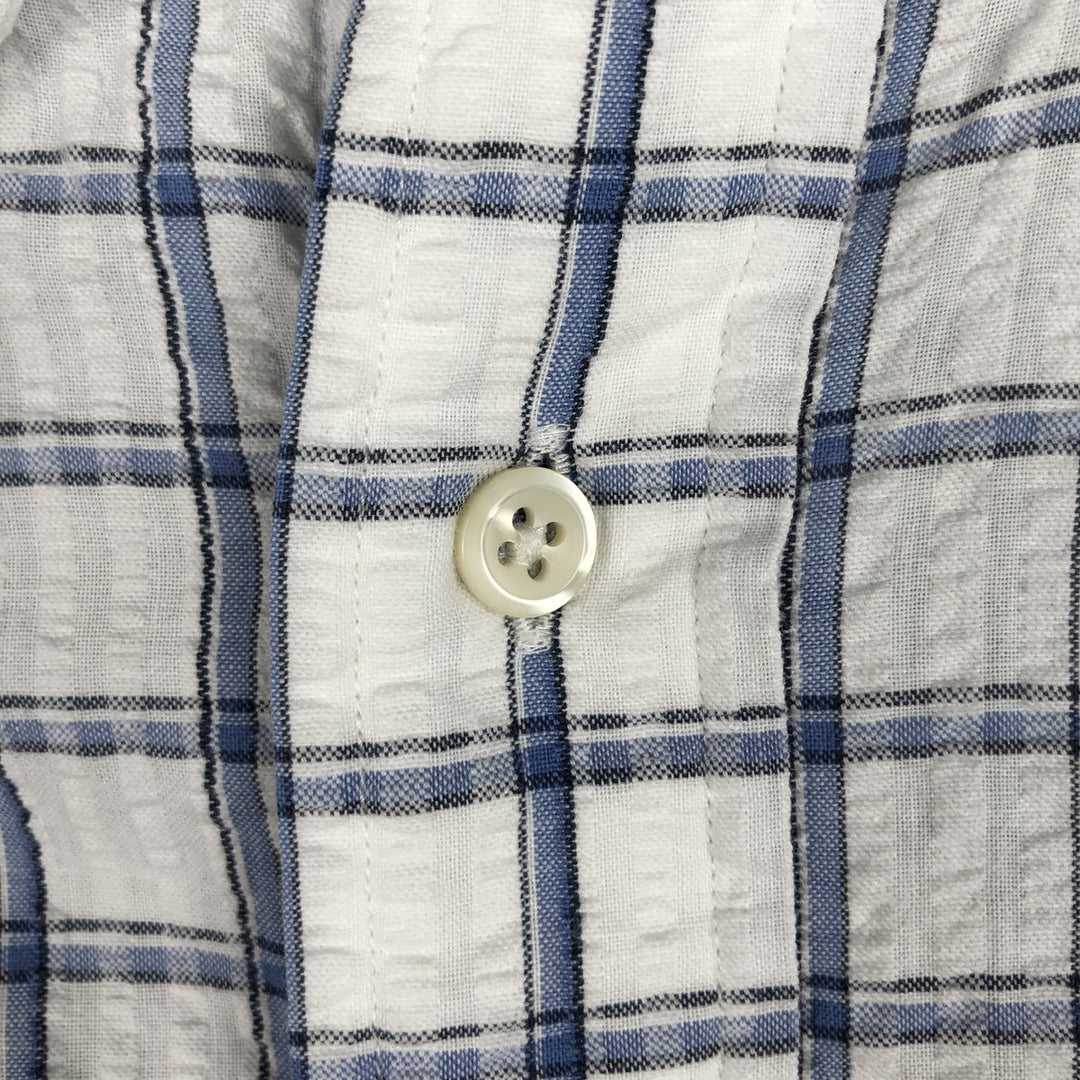 Ralph Lauren BLAIRE seersucker short-sleeved button-down check shirt, men's size M (approx.) cotton blue type Vintage Second Hand