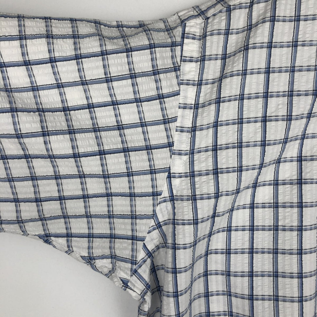 Ralph Lauren BLAIRE seersucker short-sleeved button-down check shirt, men's size M (approx.) cotton blue type Vintage Second Hand