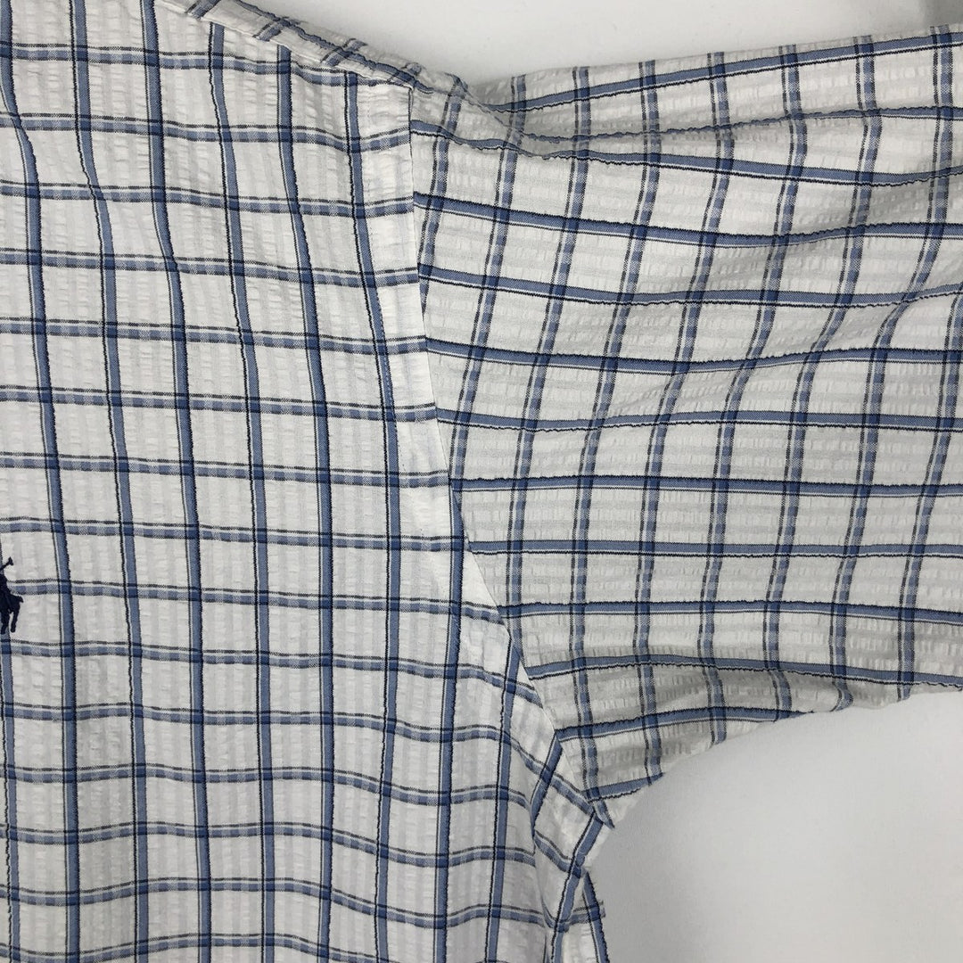 Ralph Lauren BLAIRE seersucker short-sleeved button-down check shirt, men's size M (approx.) cotton blue type Vintage Second Hand