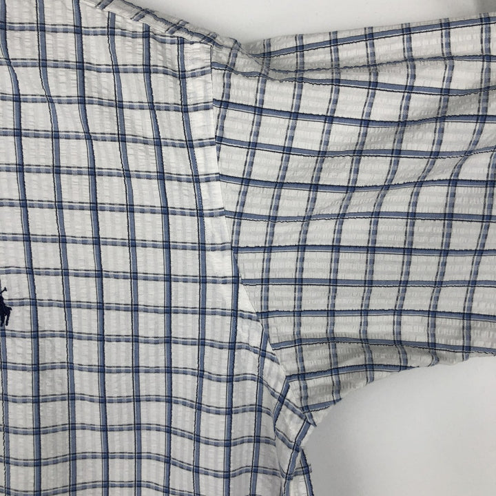 Ralph Lauren BLAIRE seersucker short-sleeved button-down check shirt, men's size M (approx.) cotton blue type Vintage Second Hand