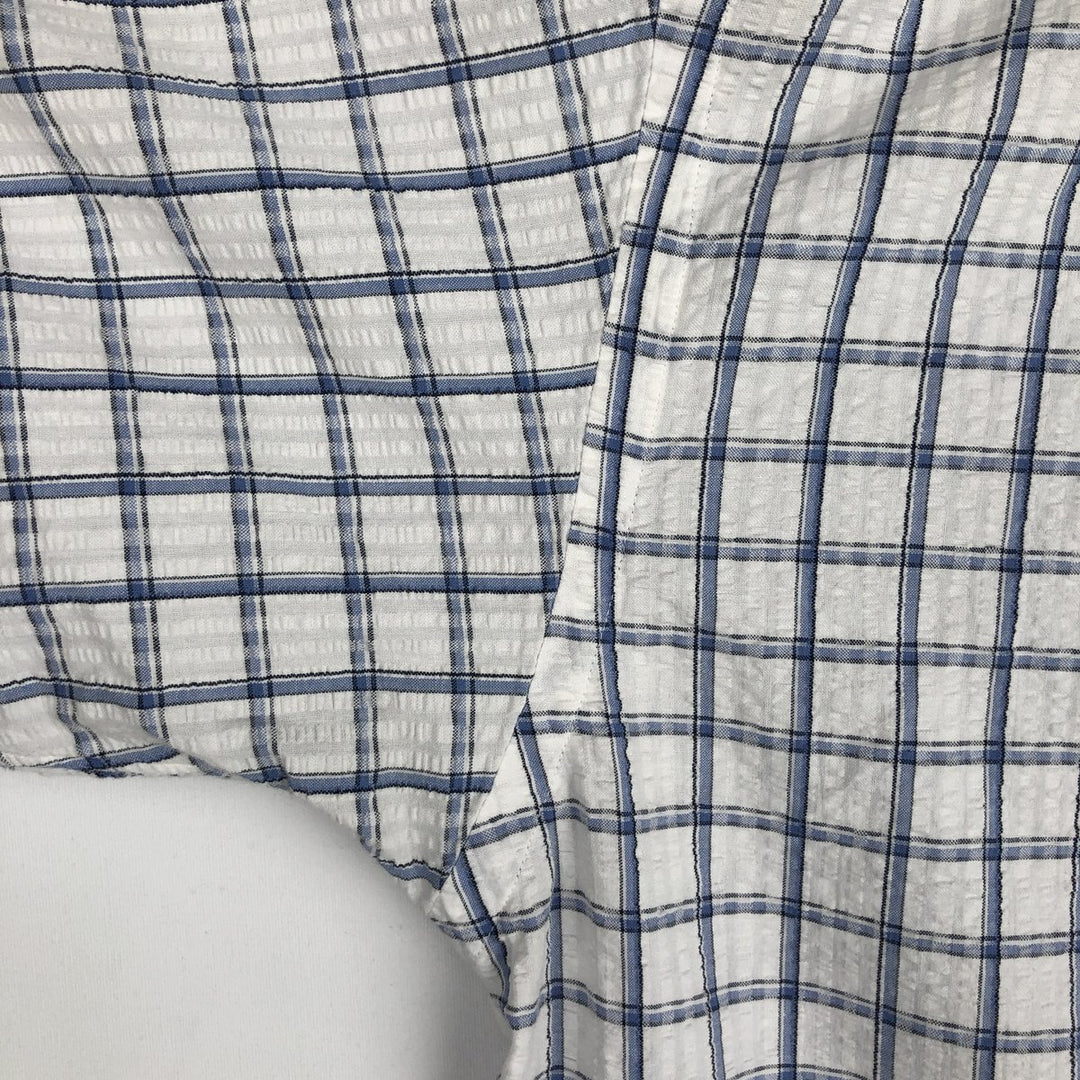 Ralph Lauren BLAIRE seersucker short-sleeved button-down check shirt, men's size M (approx.) cotton blue type Vintage Second Hand