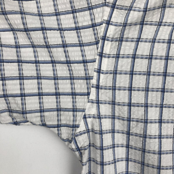 Ralph Lauren BLAIRE seersucker short-sleeved button-down check shirt, men's size M (approx.) cotton blue type Vintage Second Hand