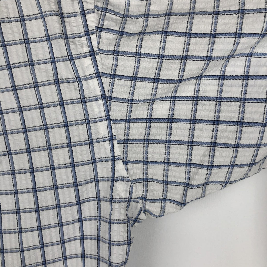 Ralph Lauren BLAIRE seersucker short-sleeved button-down check shirt, men's size M (approx.) cotton blue type Vintage Second Hand