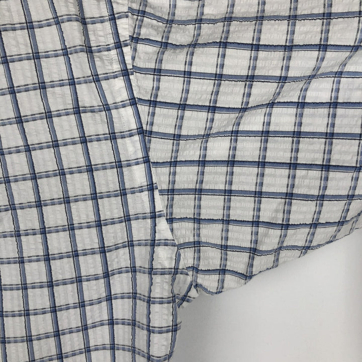 Ralph Lauren BLAIRE seersucker short-sleeved button-down check shirt, men's size M (approx.) cotton blue type Vintage Second Hand