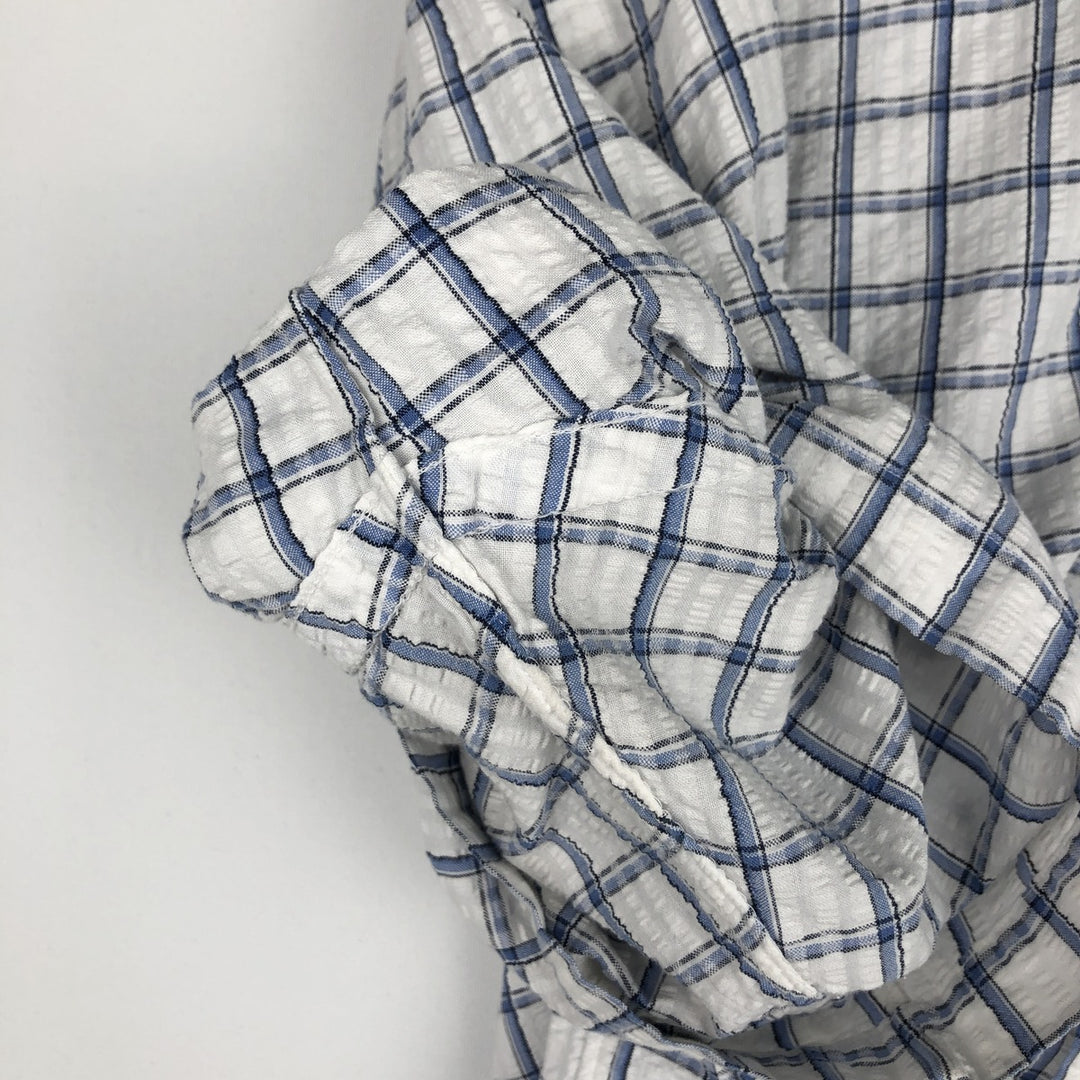 Ralph Lauren BLAIRE seersucker short-sleeved button-down check shirt, men's size M (approx.) cotton blue type Vintage Second Hand