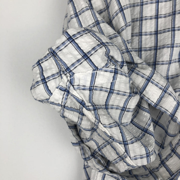 Ralph Lauren BLAIRE seersucker short-sleeved button-down check shirt, men's size M (approx.) cotton blue type Vintage Second Hand