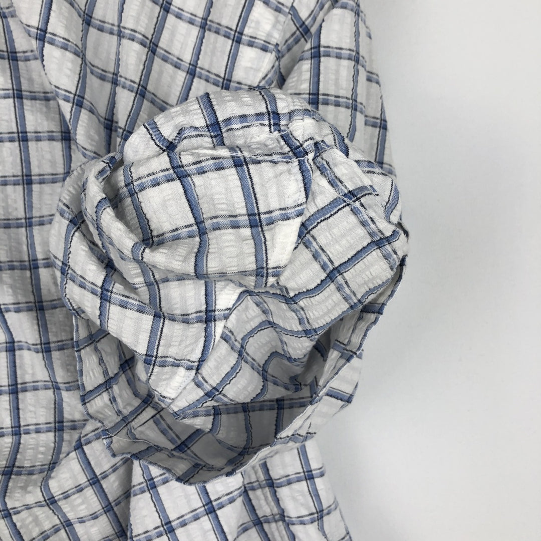 Ralph Lauren BLAIRE seersucker short-sleeved button-down check shirt, men's size M (approx.) cotton blue type Vintage Second Hand