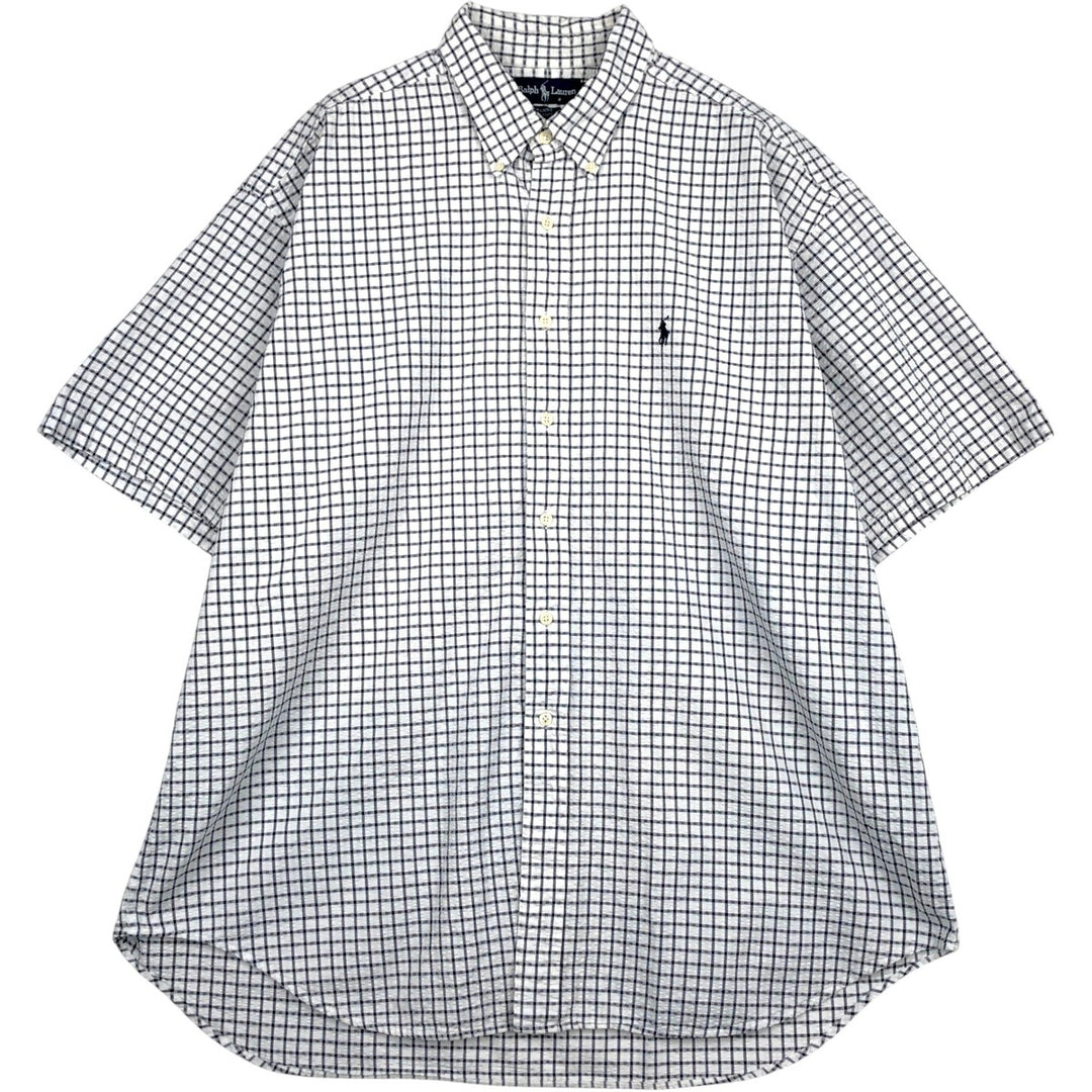 Ralph Lauren BLAIRE Seersucker Short-Sleeve Button-Down Check Shirt, Men's XXL (approx.) cotton white type Vintage Second Hand