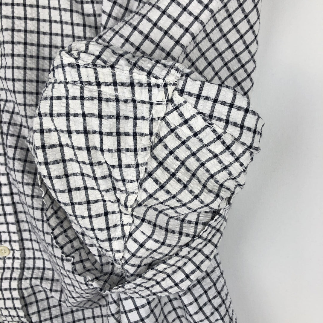 Ralph Lauren BLAIRE Seersucker Short-Sleeve Button-Down Check Shirt, Men's XXL (approx.) cotton white type Vintage Second Hand