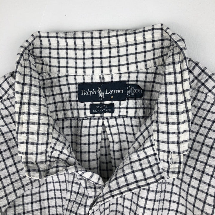 Ralph Lauren BLAIRE Seersucker Short-Sleeve Button-Down Check Shirt, Men's XXL (approx.) cotton white type Vintage Second Hand