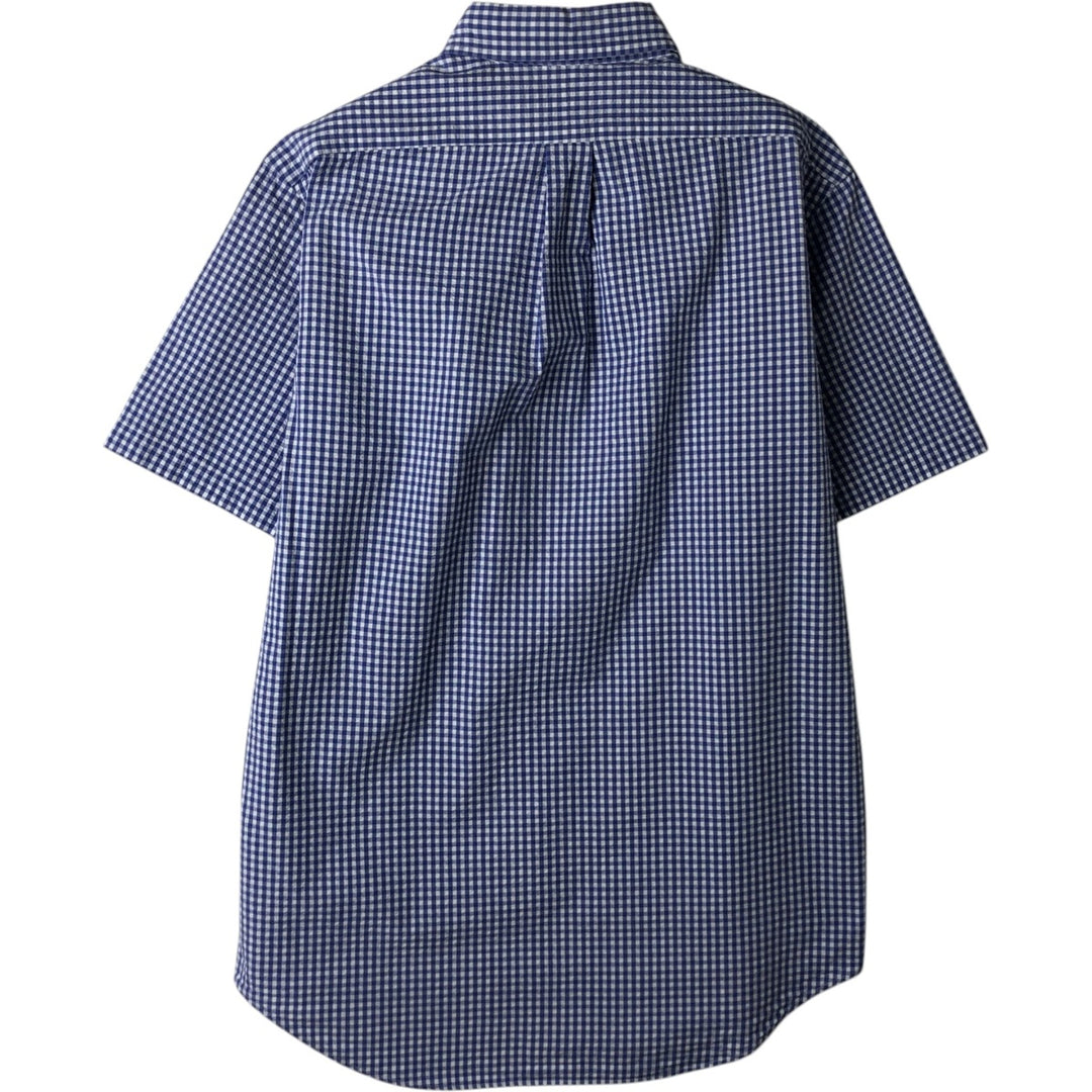 Ralph Lauren gingham check seersucker short-sleeved button-down check shirt, men's size M (approx.) cotton blue type Vintage Second Hand