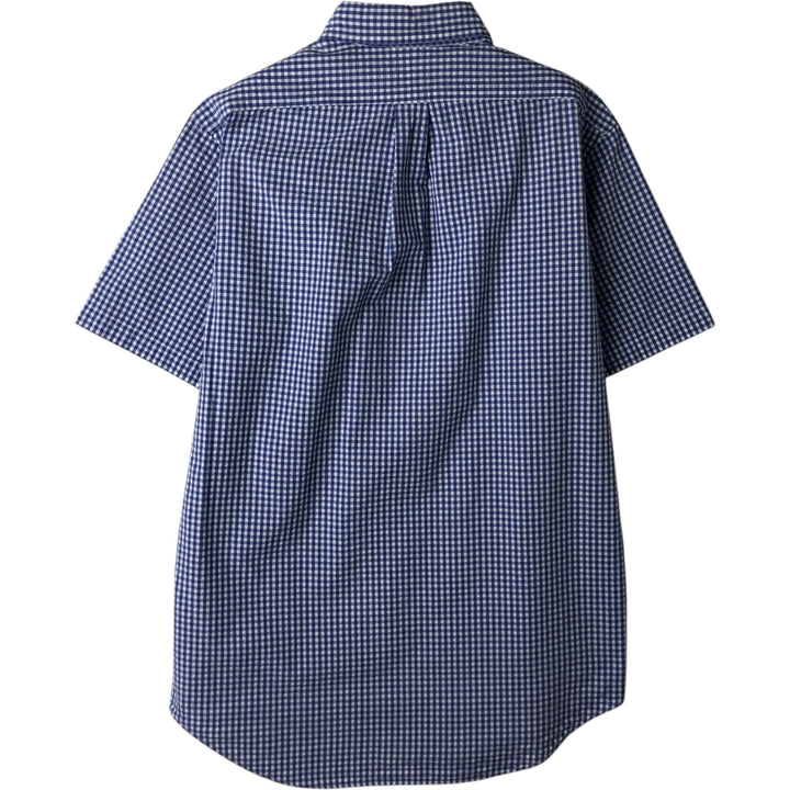 Ralph Lauren gingham check seersucker short-sleeved button-down check shirt, men's size M (approx.) cotton blue type Vintage Second Hand