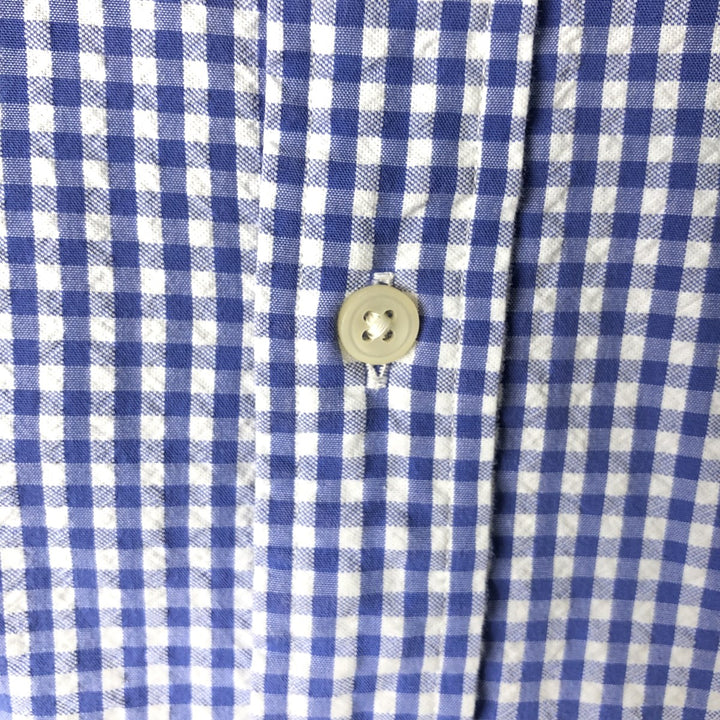 Ralph Lauren gingham check seersucker short-sleeved button-down check shirt, men's size M (approx.) cotton blue type Vintage Second Hand