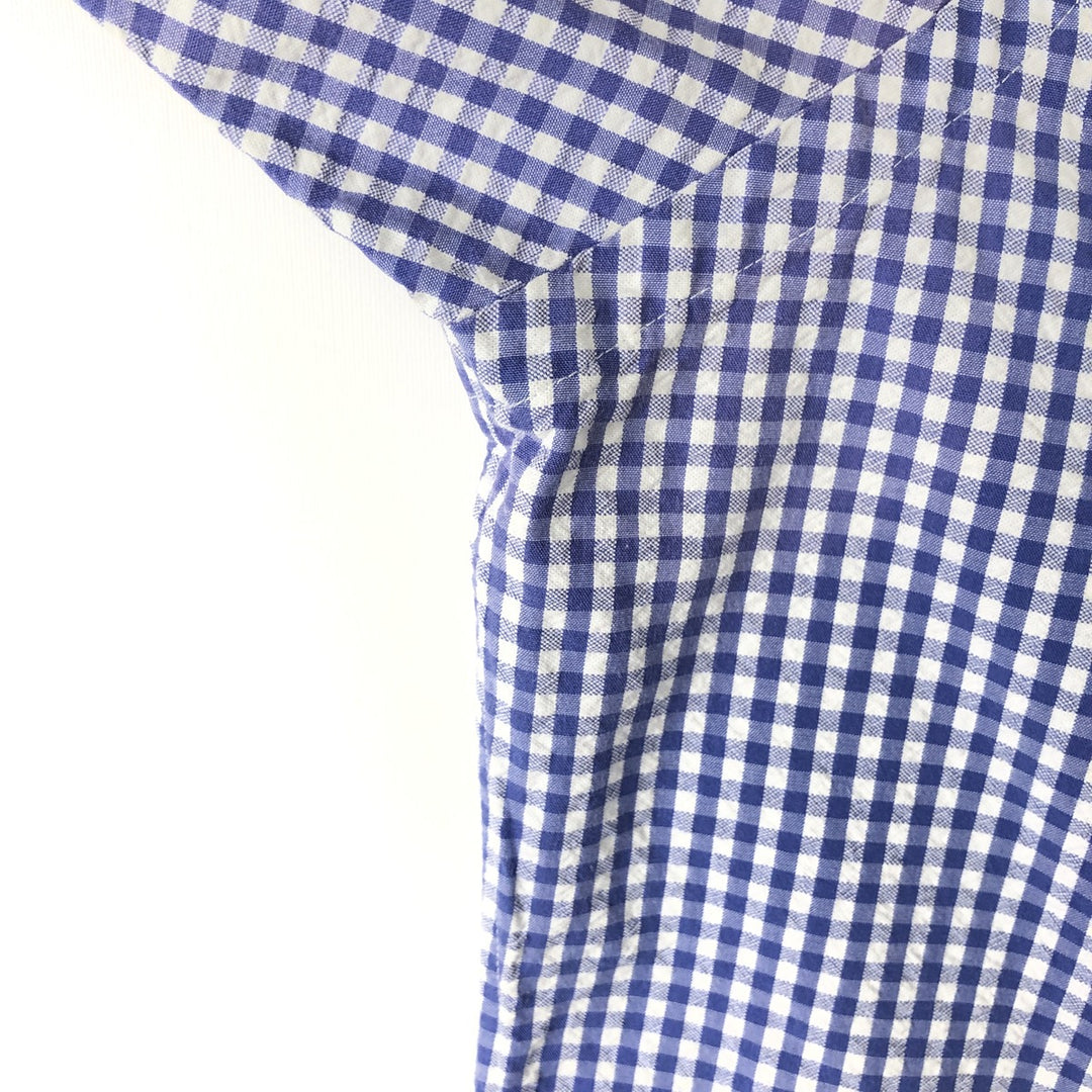 Ralph Lauren gingham check seersucker short-sleeved button-down check shirt, men's size M (approx.) cotton blue type Vintage Second Hand