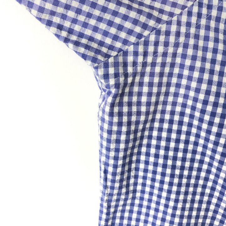 Ralph Lauren gingham check seersucker short-sleeved button-down check shirt, men's size M (approx.) cotton blue type Vintage Second Hand