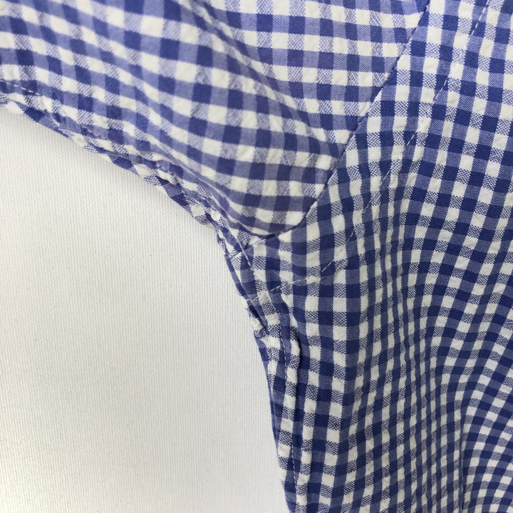 Ralph Lauren gingham check seersucker short-sleeved button-down check shirt, men's size M (approx.) cotton blue type Vintage Second Hand
