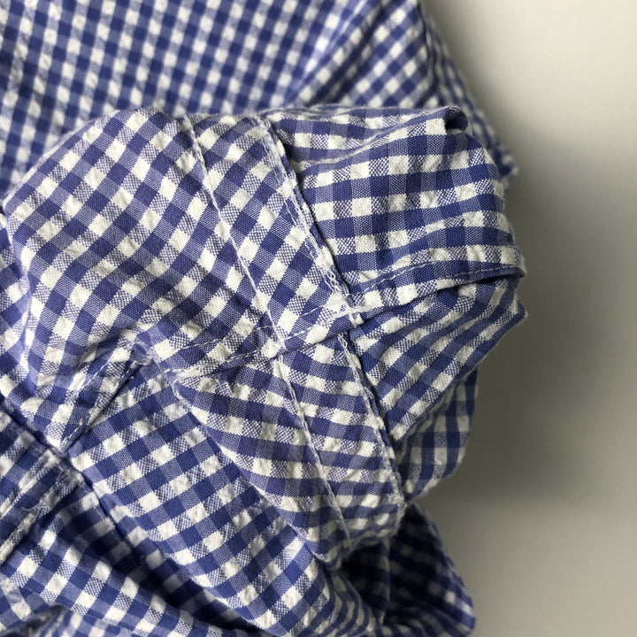 Ralph Lauren gingham check seersucker short-sleeved button-down check shirt, men's size M (approx.) cotton blue type Vintage Second Hand