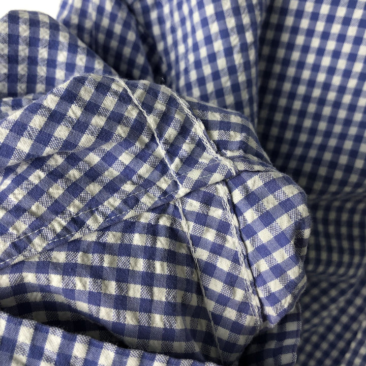 Ralph Lauren gingham check seersucker short-sleeved button-down check shirt, men's size M (approx.) cotton blue type Vintage Second Hand