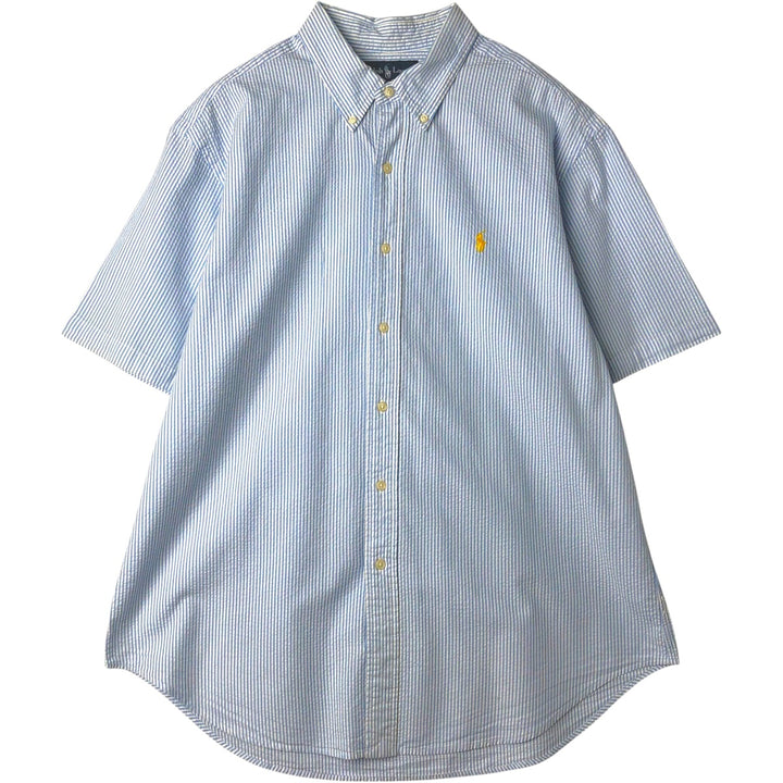 Ralph Lauren CLASSIC FIT Short-Sleeve Seersucker Button-Down Striped Shirt, Men's Size XL (approx.) cotton Blue type light blue Vintage Second Hand