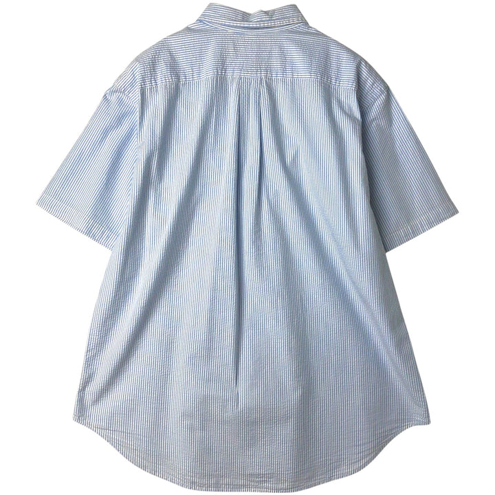 Ralph Lauren CLASSIC FIT Short-Sleeve Seersucker Button-Down Striped Shirt, Men's Size XL (approx.) cotton Blue type light blue Vintage Second Hand