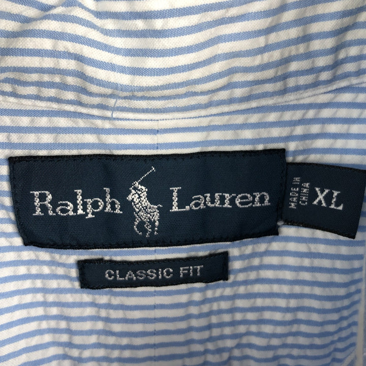 Ralph Lauren CLASSIC FIT Short-Sleeve Seersucker Button-Down Striped Shirt, Men's Size XL (approx.) cotton Blue type light blue Vintage Second Hand