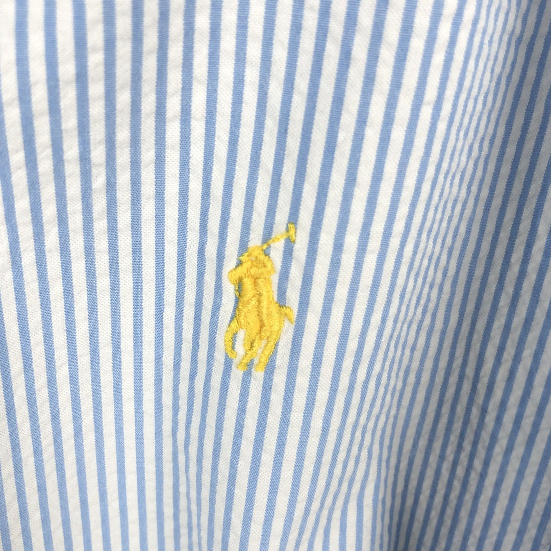 Ralph Lauren CLASSIC FIT Short-Sleeve Seersucker Button-Down Striped Shirt, Men's Size XL (approx.) cotton Blue type light blue Vintage Second Hand
