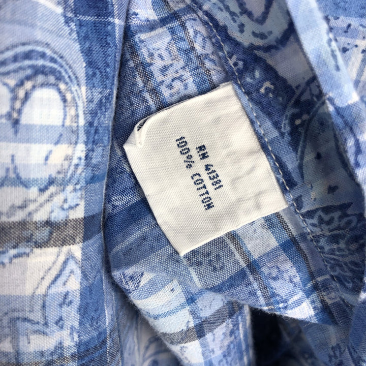 Ralph Lauren all-over check pattern paisley pattern short-sleeved button-down shirt, men's size M (approx.) cotton Blue type light blue Vintage Second Hand