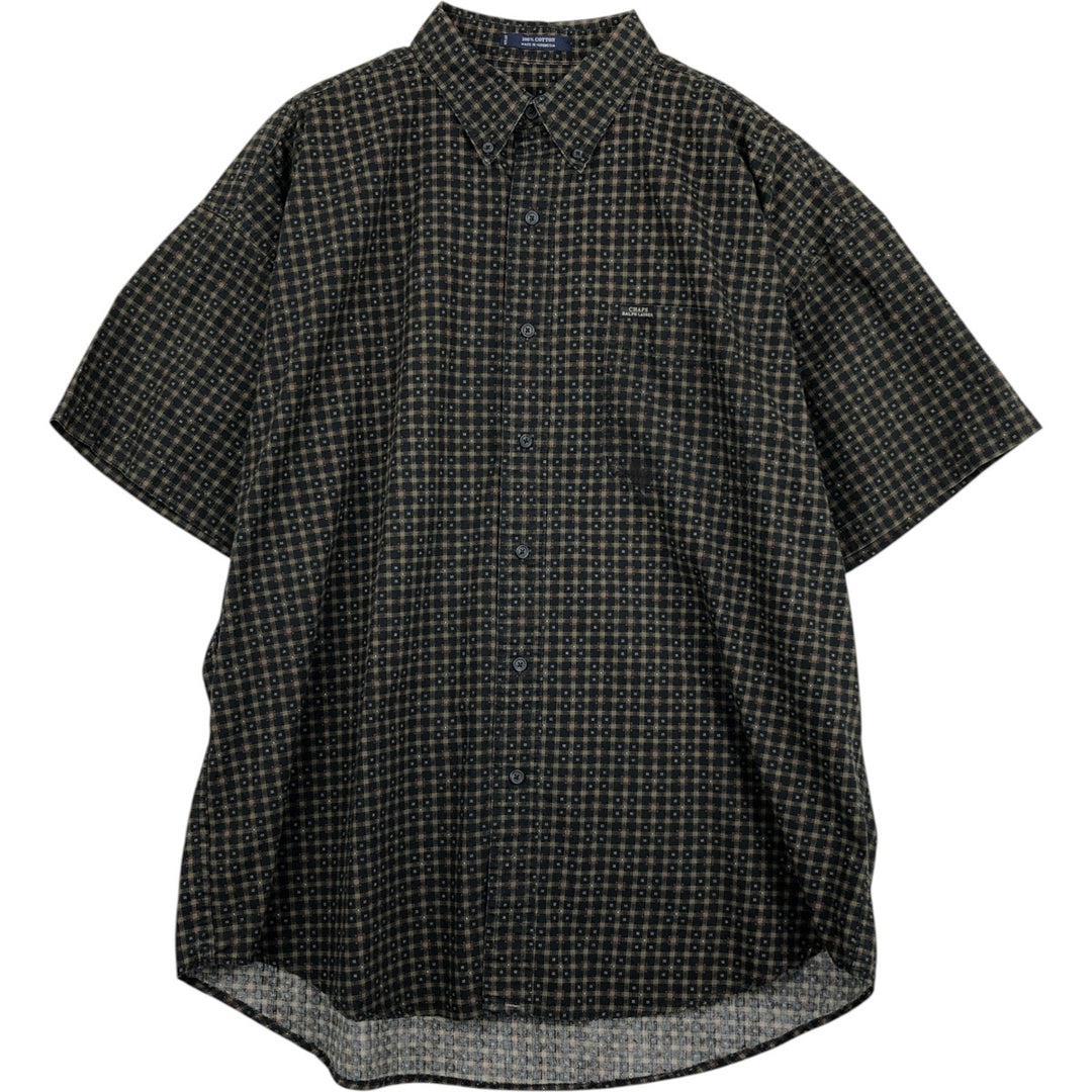 Ralph Lauren CHAPS all-over print short-sleeved button-down check shirt, men's size XL (approx.) cotton black type Vintage Second Hand