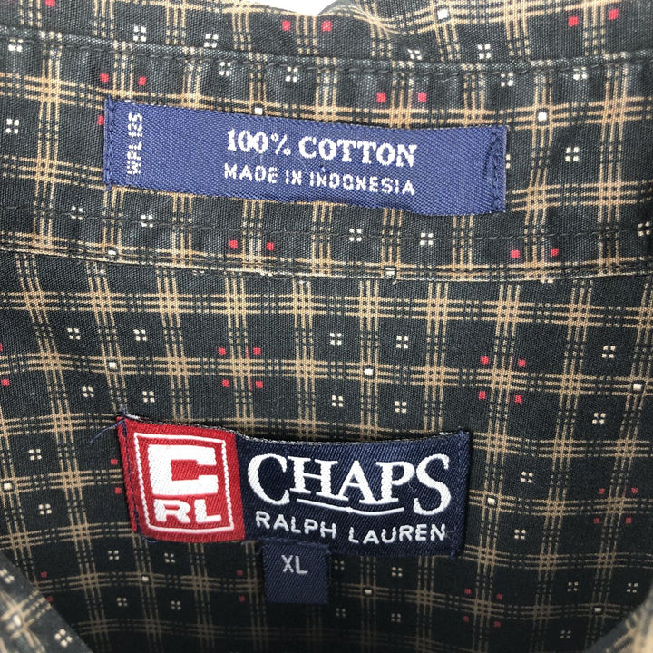 Ralph Lauren CHAPS all-over print short-sleeved button-down check shirt, men's size XL (approx.) cotton black type Vintage Second Hand