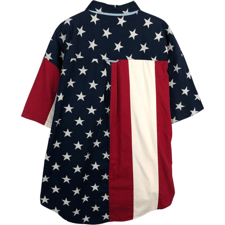 Ralph Lauren CHAPS short-sleeved button-down shirt with American flag pattern, men's size XL. cotton red type Vintage Second Hand