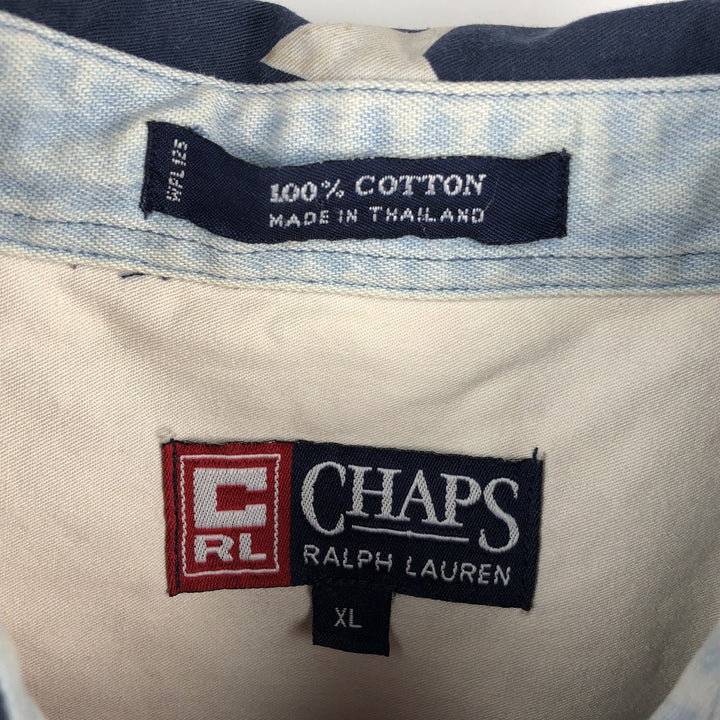 Ralph Lauren CHAPS short-sleeved button-down shirt with American flag pattern, men's size XL. cotton red type Vintage Second Hand