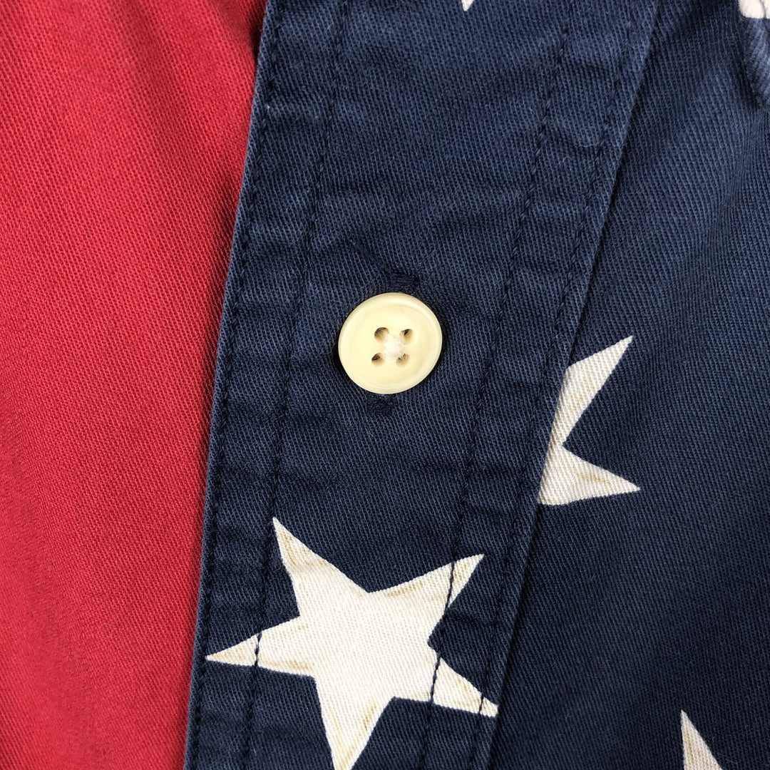 Ralph Lauren CHAPS short-sleeved button-down shirt with American flag pattern, men's size XL. cotton red type Vintage Second Hand