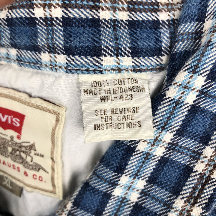 90'S Levi's Long Sleeve Flannel Check Shirt, Men's XL, Vintage cotton blue type Vintage Second Hand