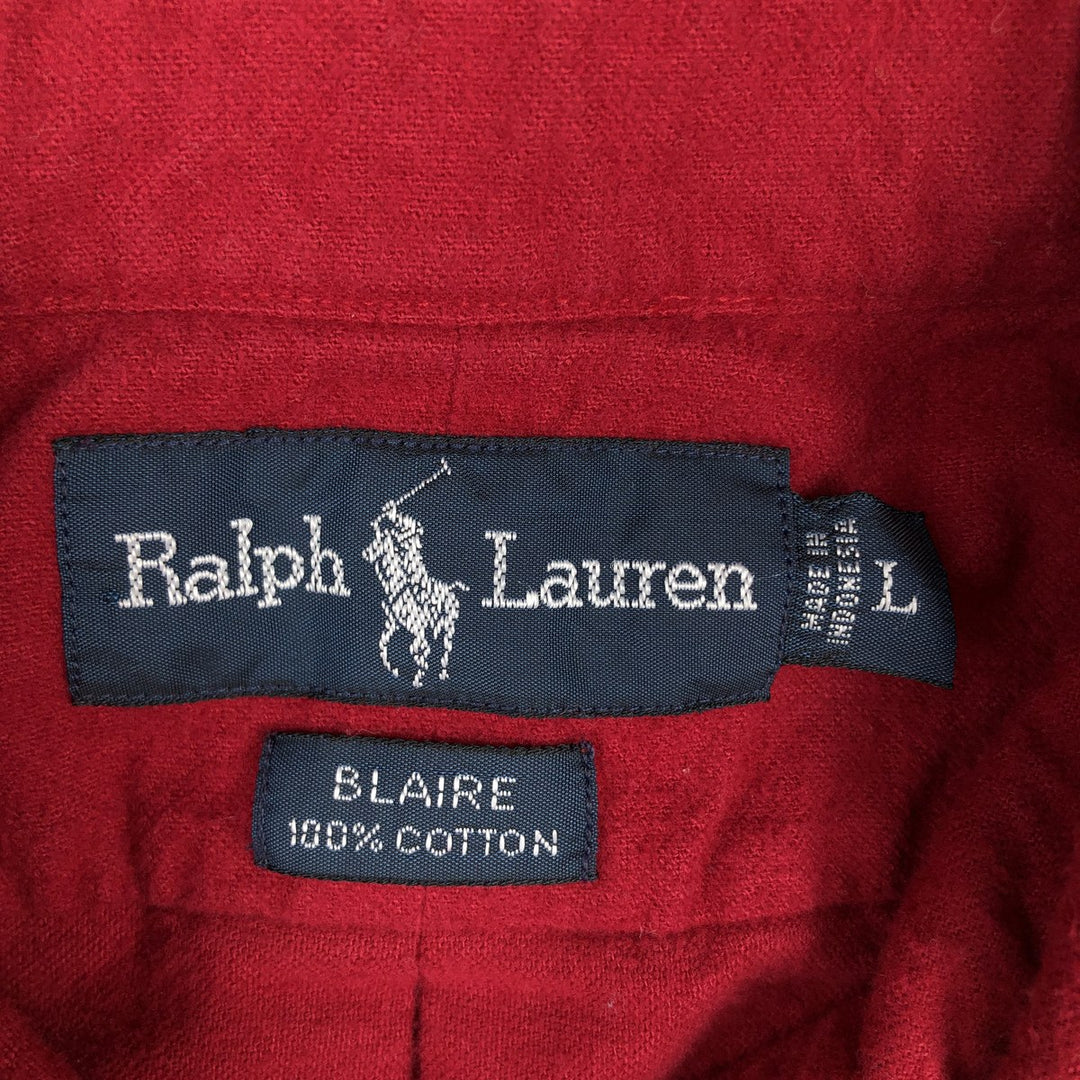 Ralph Lauren BLAIRE Long-Sleeve Button-Down Flannel Shirt, Men's Size L (approx.) cotton red type Vintage Second Hand